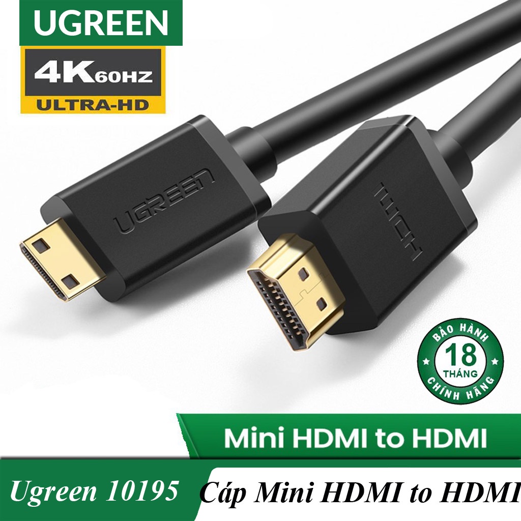 Cáp Mini HDMI to HDMI dài 1M - 1.5M hỗ trợ độ phân giải 4K chính hãng Ugreen 11167 cao cấp