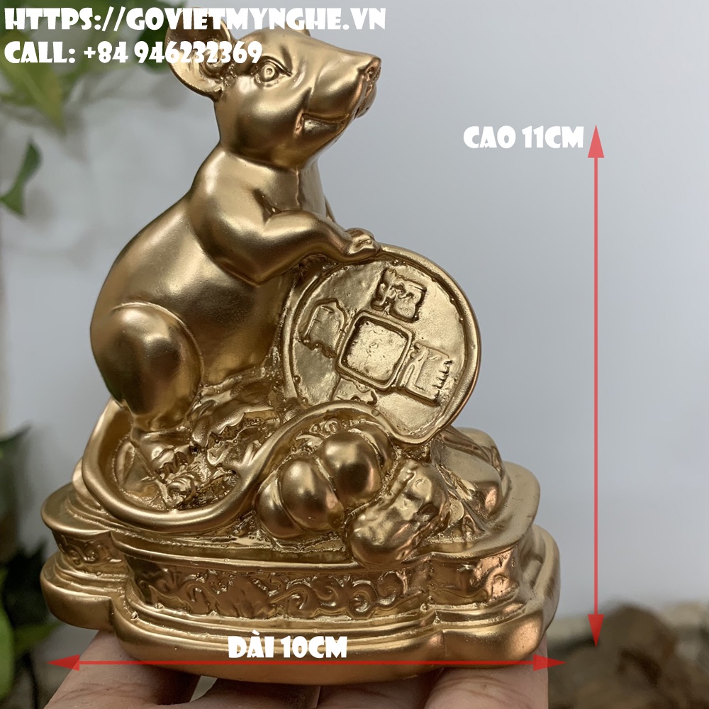 Tượng linh vật phong thủy Chuột tiền giữ tài lộc cho gia chủ - Cao 11cm - Màu nhũ đồng