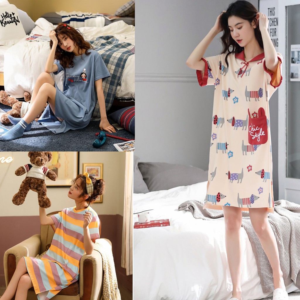 Đầm nữ đầm mặc nhà vải Cotton 100 thống thoáng - phong cách trẻ trung & cá tính Full size