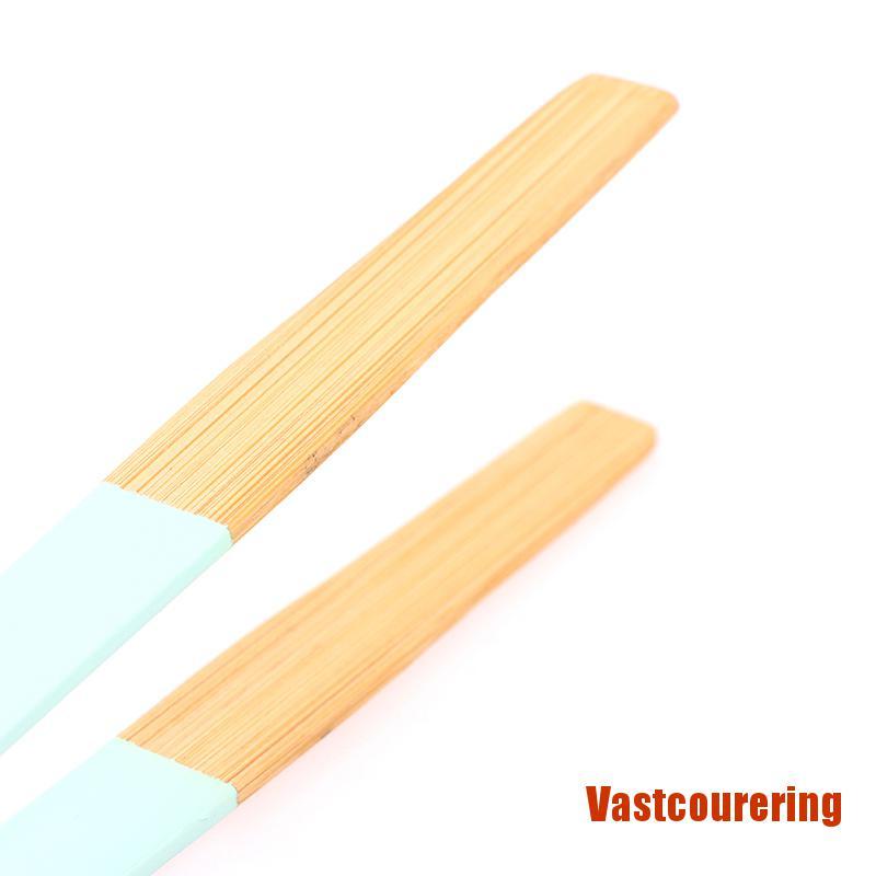 VASTring Blue Yellow Bamboo Cooking Kitchen Tongs Food BBQ Tool Salad Bacon Steak Br