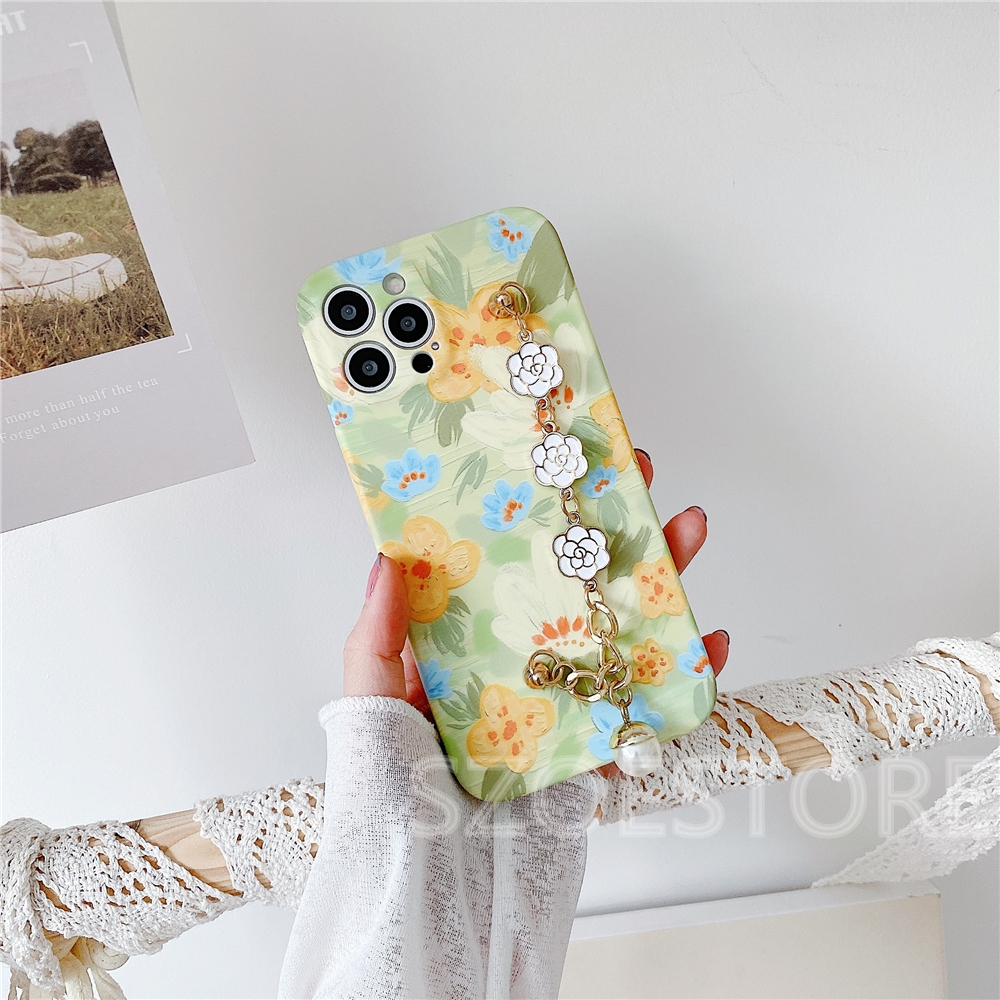 Casing Oil Painting Yellow Flowers Camellia Bracelet Skin-Friendly Soft Phone Case for iPhone 12 Mini 12 Pro Max 11 Pro Max X XS XR XSMax 8 7 Plus SE 2020