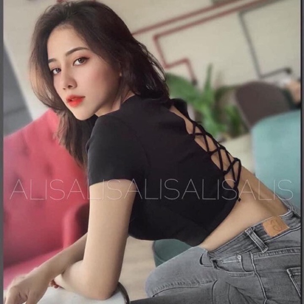 Áo croptop đan dây hở lưng có mút ngực, chất thun borip cap cấpU