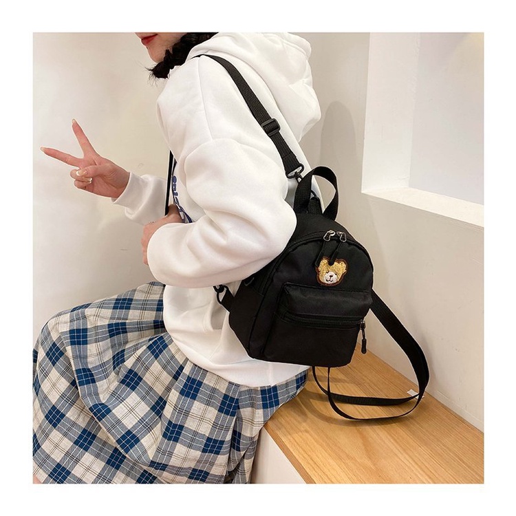 Ba Lô Vải Canvas Hình Gấu Hoạt Hình Đáng Yêu Cho Bé Đi Học/Du Lịch