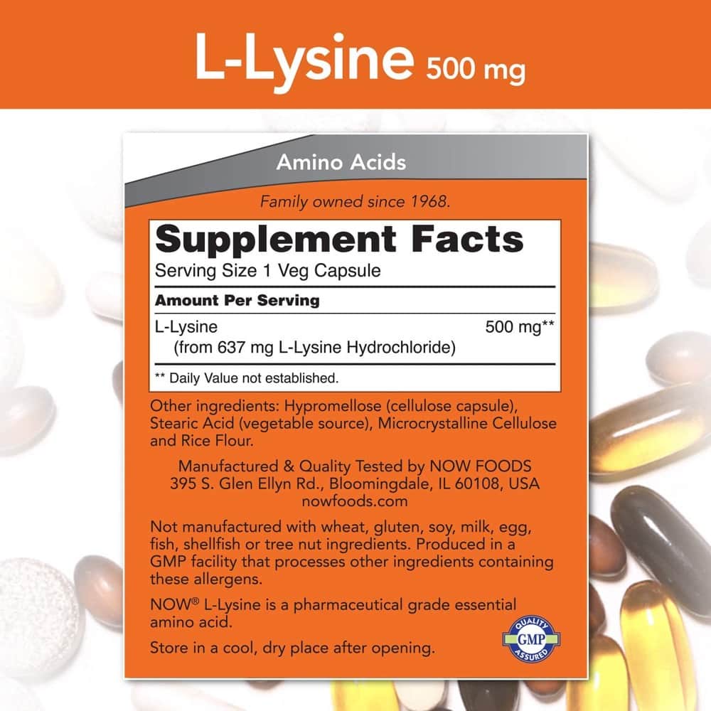 Now L lysine Viên Uống Hỗ Trợ Miễn Dịch Giảm Mụn,Tổng Hợp Collagen 500m