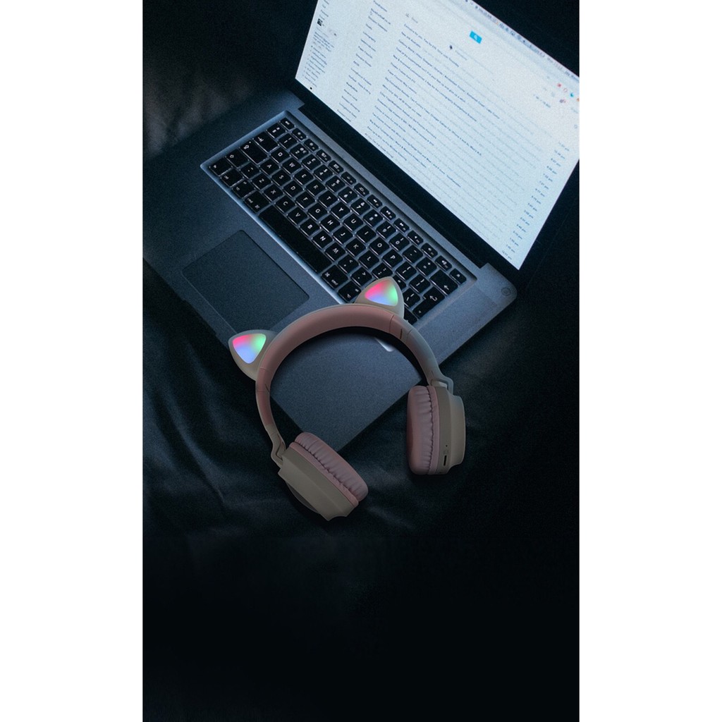 Tai nghe chụp tai kết nối bluetooth 5.0 hình mèo , kèm dây AUX, Tai mèo có led, có nhiều màu. | BigBuy360 - bigbuy360.vn