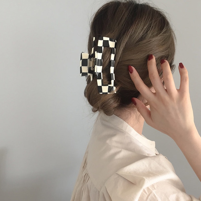 Kẹp Tóc Họa Tiết Sọc Caro Trắng Đen Thời Trang Cho Nữ