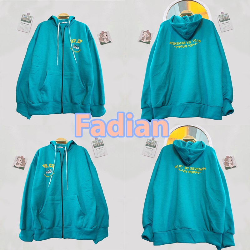 Áo Hoodie Unisex nam nữ form rộng có dây kéo, nón 2 lớp chui đầu 07.07 BY SENVENZIA LAZY PUPPY Ulzzang-Xanh Thiên Thanh