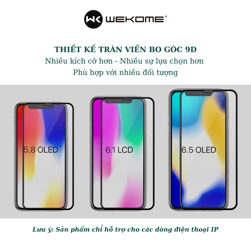 Kính cường lực các dòng iphone tự dán WEKOME KingKong3d chính hãng, miếng dán màn hình điện thoại ip trong suốt full màn