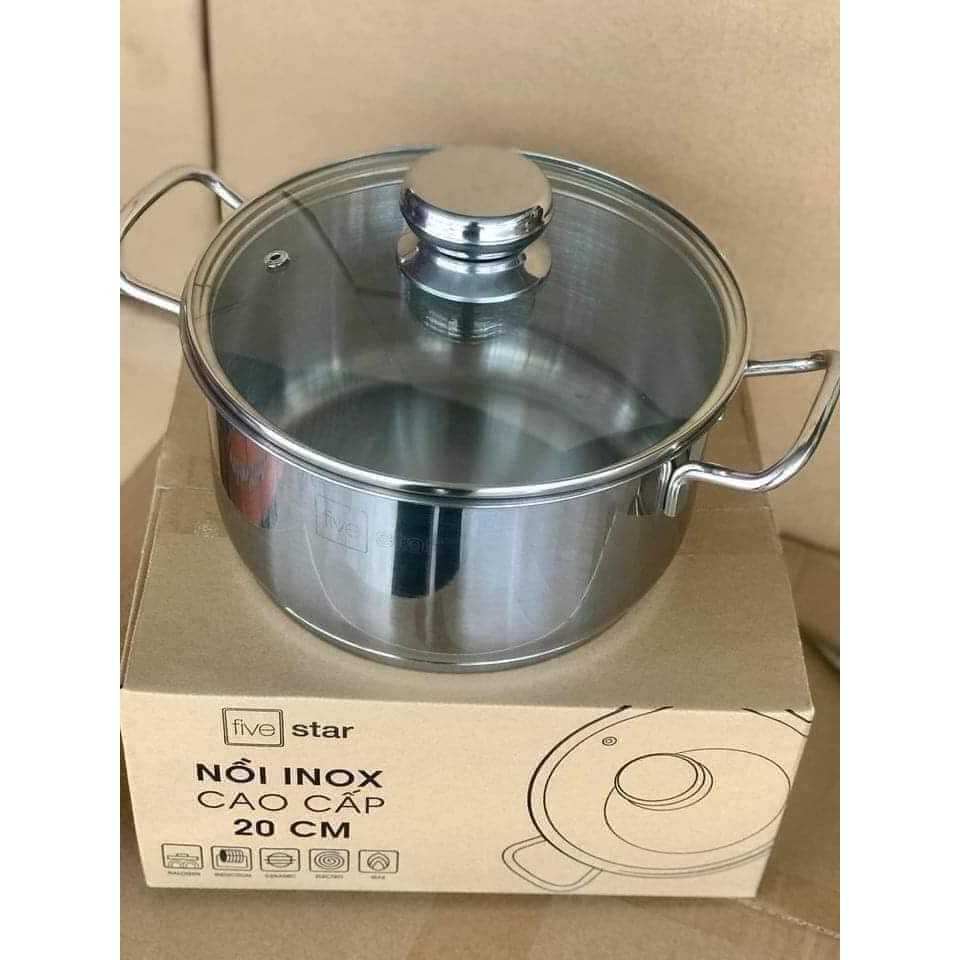 Nồi inox 3 đáy FiveStar size 20,24cm vung kính, hàng chính hãng