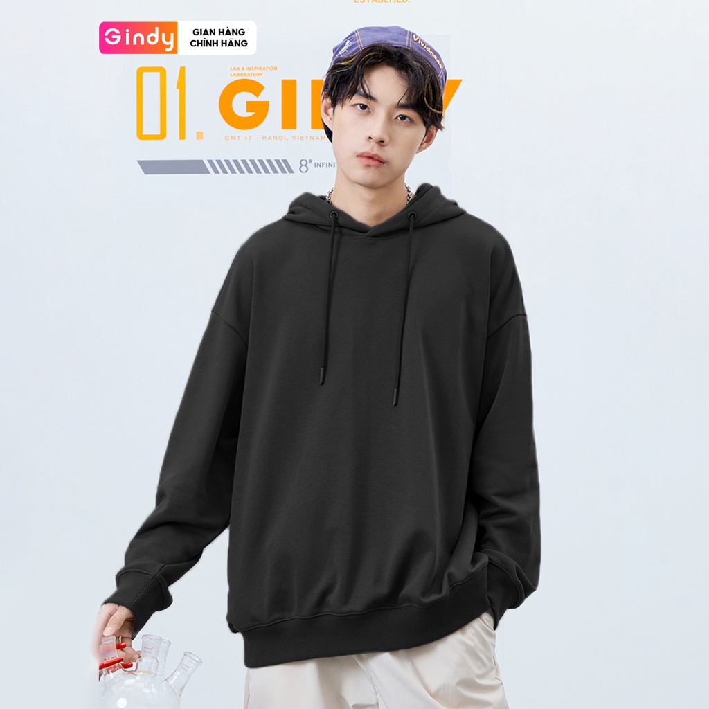Áo hoodie nỉ trơn nam nữ nỉ bông GINDY sweater dài tay có mũ basic form rộng unisex thời trang thu đông A12107