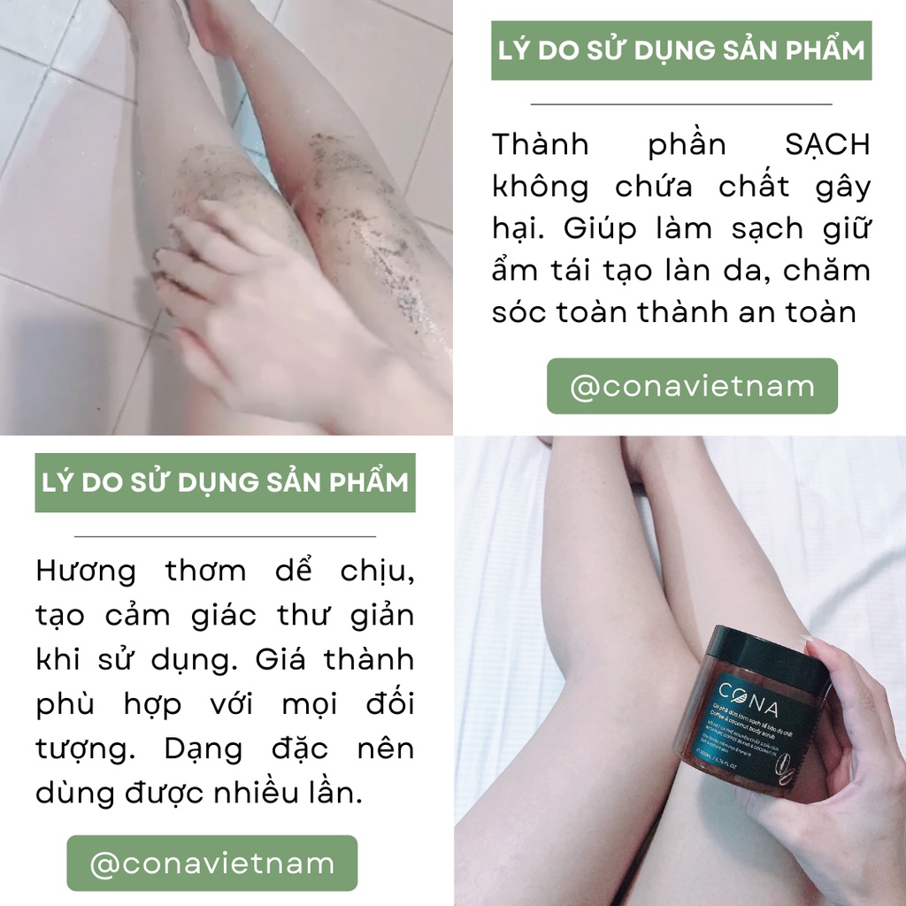 Cà phê dừa làm sạch tết bào da chết body Cona 200ml giúp da sáng mịn, đều màu