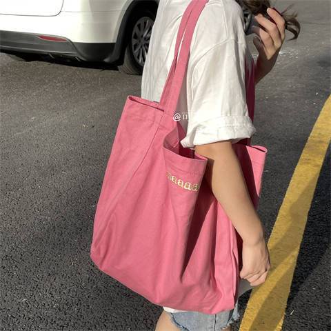 Túi Xách Canvas Màu Trơn Thêu Chữ Phong Cách Thời Trang Hàn Quốc