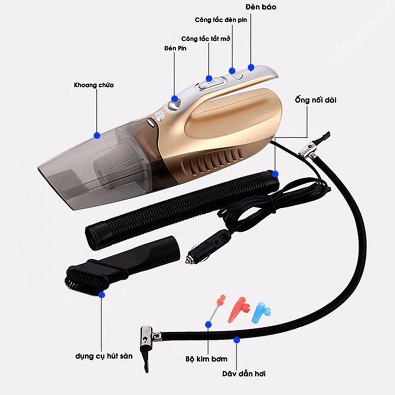 Máy hút bụi đa năng kết hợp bơm lốp ô tô xe máy + tăng bộ chuyển nguồn 12V