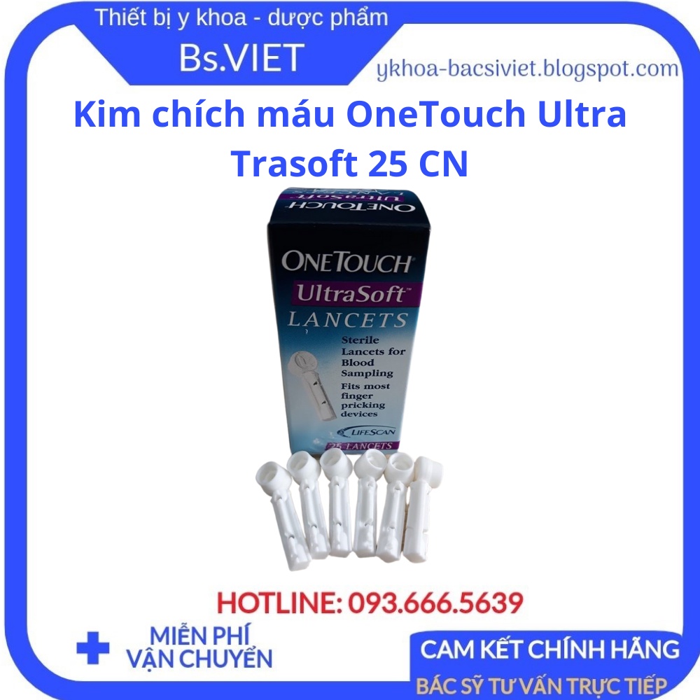 Kim chích máu OneTouch Ultra Trasoft 25 CN - Thiết kế đầu vát kim cương, giảm đau, lấy máu dễ dàng, an toàn - Bsviet