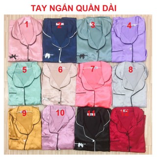 Đồ Bộ Pijama Lụa Trơn Nơ [Tay Ngắn Quần Dài]