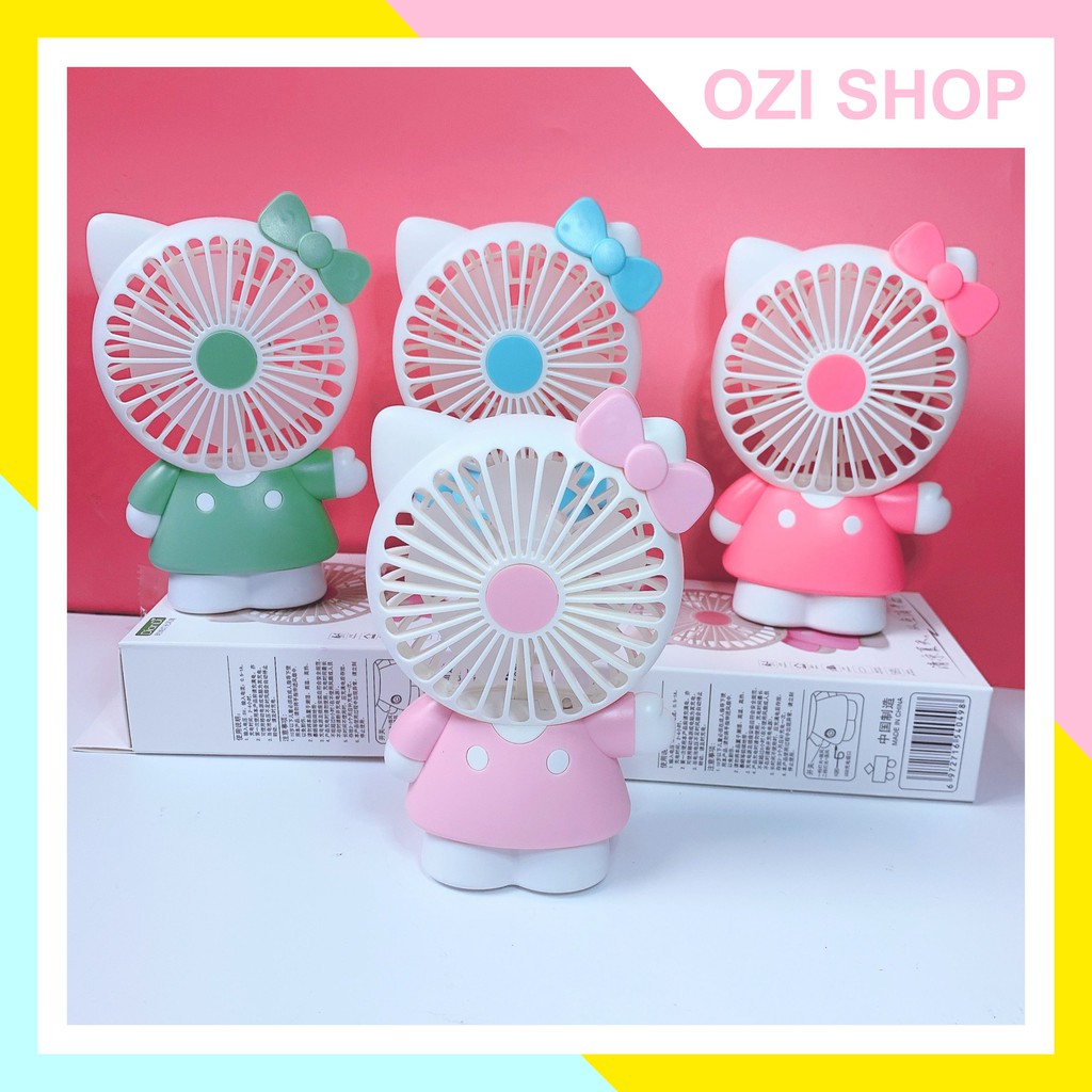 Quạt mini tích điện cầm tay có đèn sáng hình mèo kity, quạt để bàn (ảnh thật 100%) #4