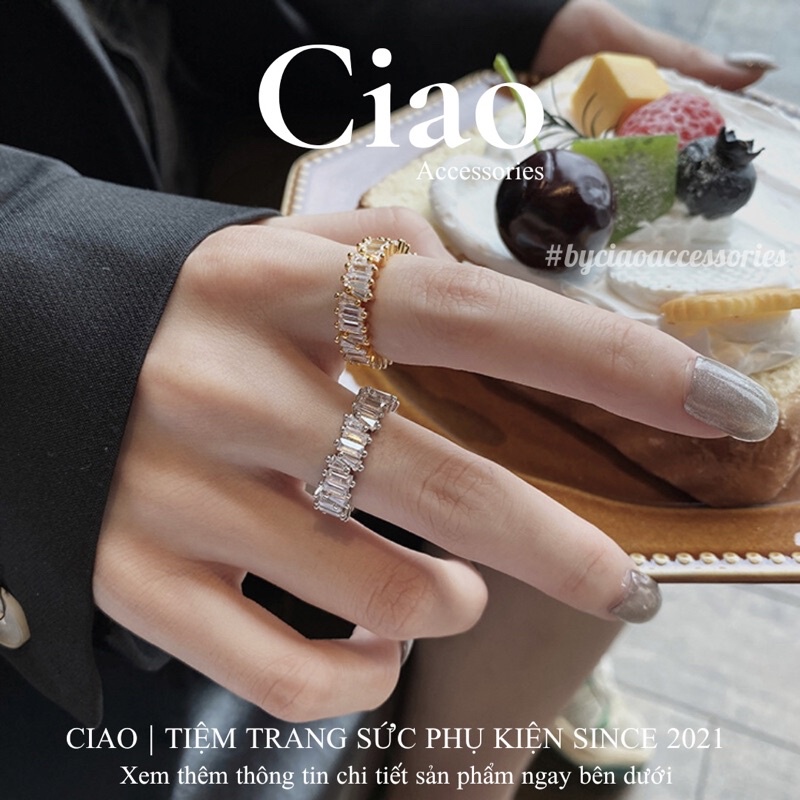 [HOẢ TỐC 1H] Nhẫn mạ bạc S925 thiết kế hoạ tiết đính đá sang trọng mã 37 trendy Ciao accessories