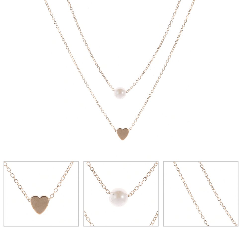 Fashion Pearl Love Double Layer All-in-one Necklace Female Accessories