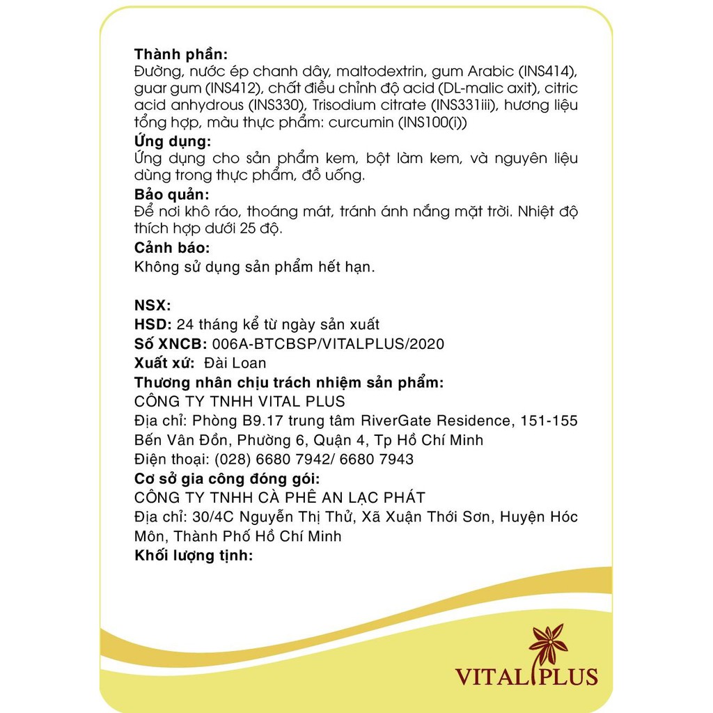 Bột trái cây - Bột Chanh Dây - Passion juice Powder - Vital Plus - Shop Nhà Anise