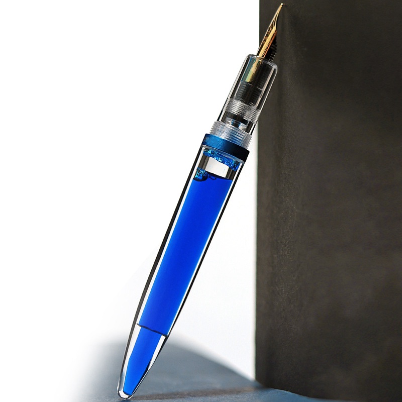 2pcs 0.5mm Nib Fountain Pen with Eyedropper High Capacity Transparent Pens Office School Supplies - Blue & Red