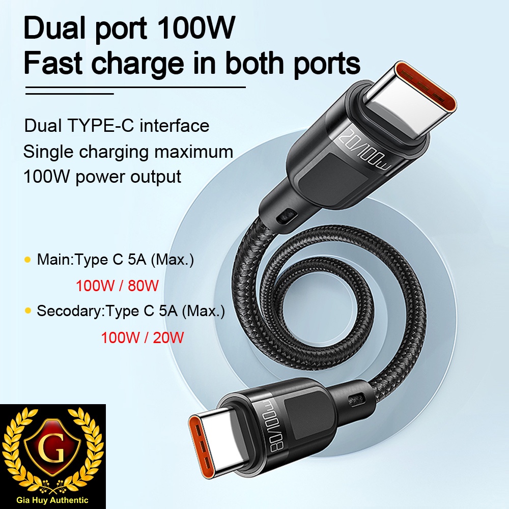 Cáp sạc 2in1 MCDODO CA-747 USB-C to C+C 100W PD/PPS/ QC 4.0 dài 1.2m, sạc nhanh 2 thiết bị cùng lúc
