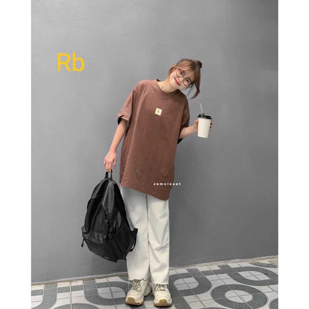 Set đồ nữ,bộ bigsize nữ áo phông G nâu form thụng rộng kèm quần rộng trắng mặc nhà đi chơi
