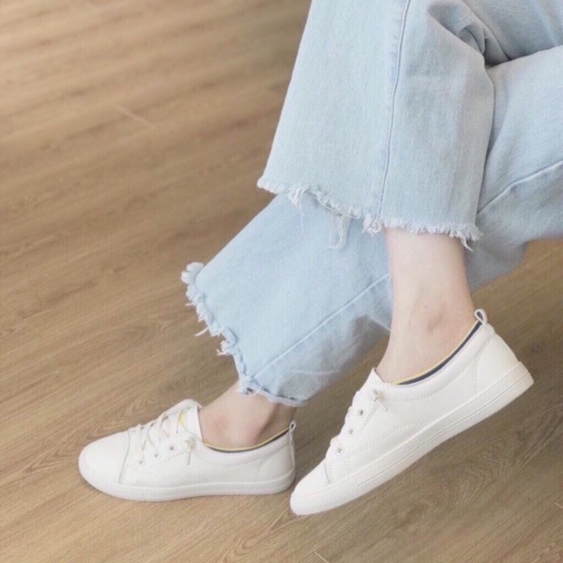 Giày thể thao nữ không cần buộc dây, giày sneaker cổ chun vàng màu trắng kem đế êm thoáng khí thích hợp đi làm, đi chơi