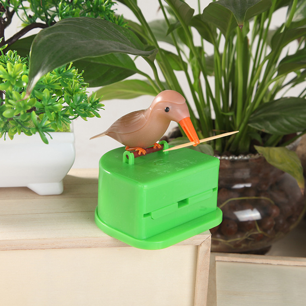 someryer Smart Press Type Bird Shape Toothpick Holder Box Dispenser Dinning Table Gadget