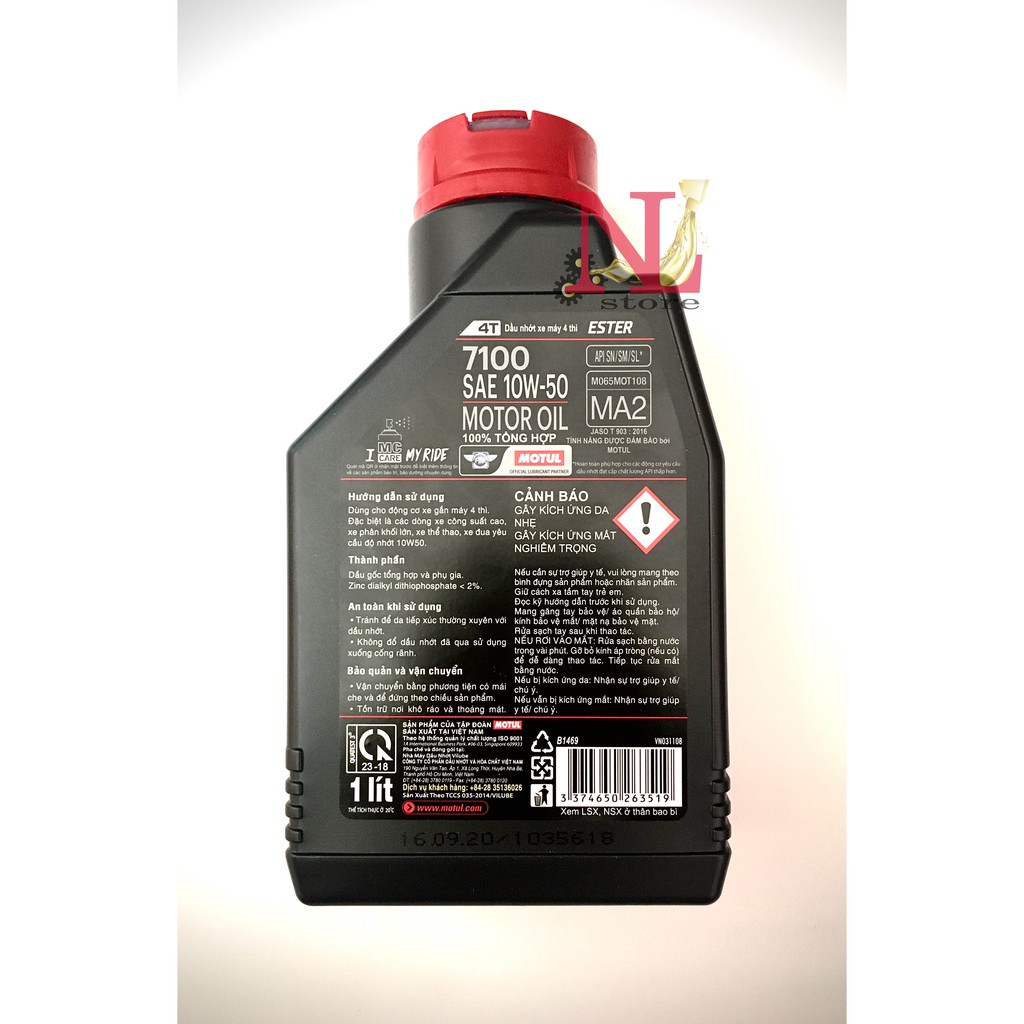 Dầu nhớt Motul 7100 10w50 1 lít, nhớt tổng hợp, nhớt xe số, nhớt xe côn tay, nhớt xe PKL