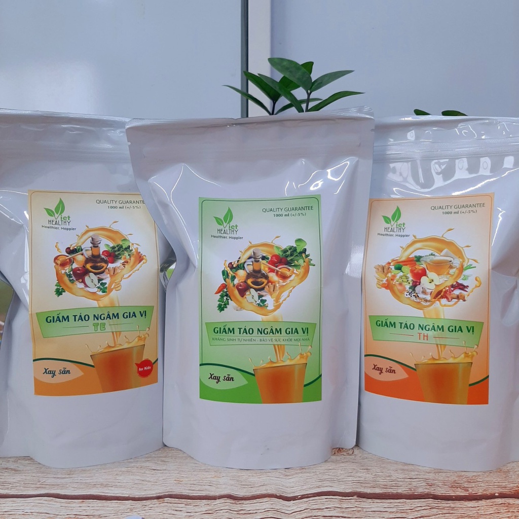 Giấm táo ngâm gia vị, kháng sinh tự nhiên Viethealthy xay sẵn túi tiện lợi 1000ml