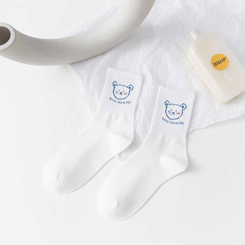 Fashion Vớ cotton dệt kim màu trắng xinh xắn dành cho nữ