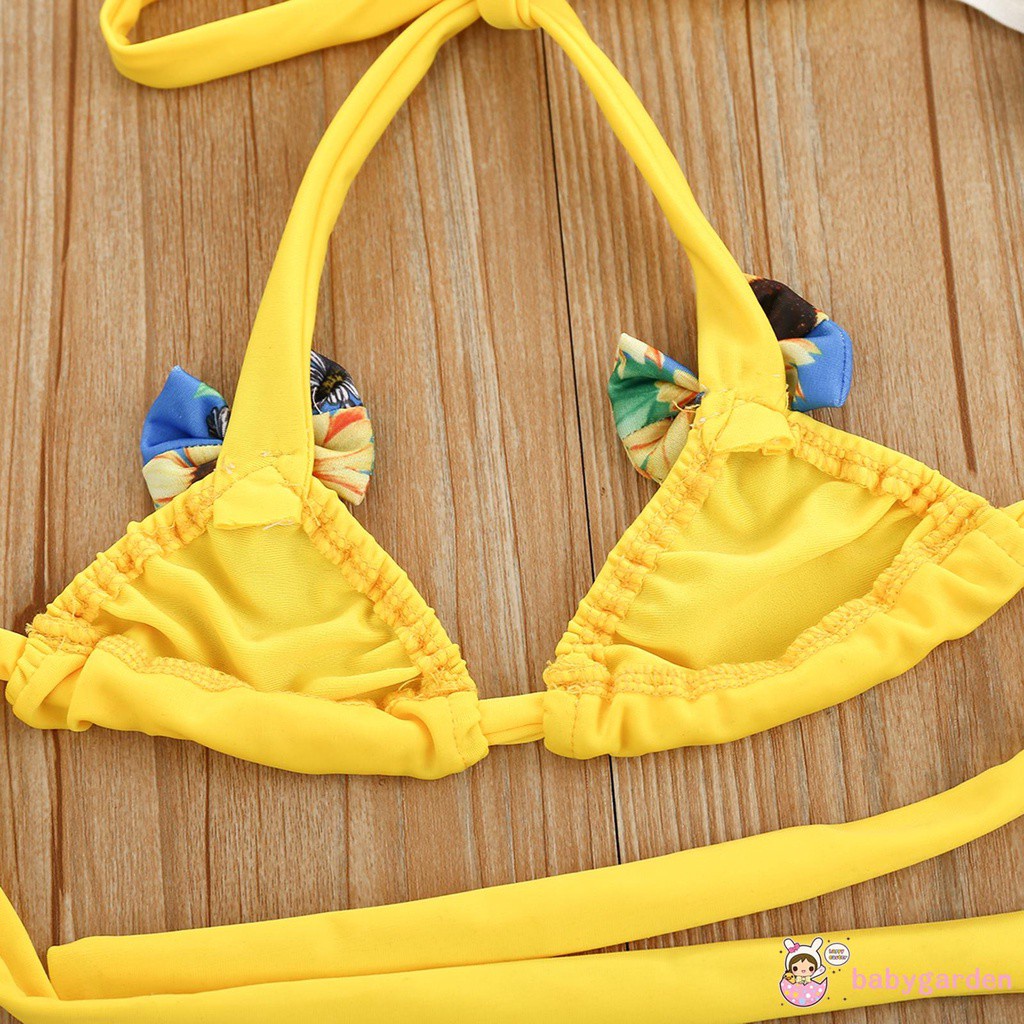 Bộ đồ bơi hai mảnh họa tiết hoa hướng dương áo lót và quần lót đi kèm băng đô cho bé gái