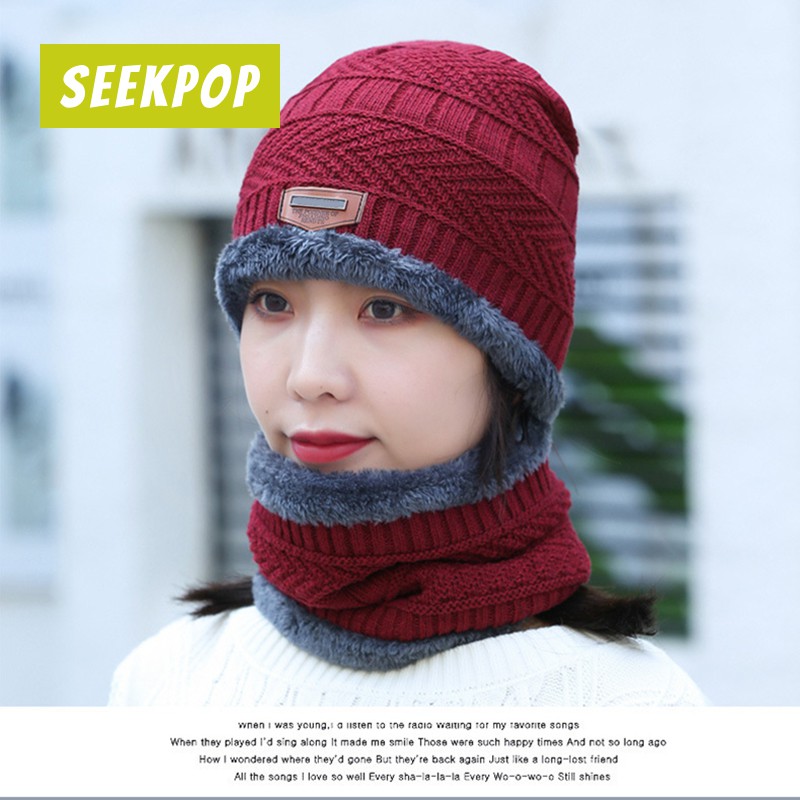 Set Mũ beanie + Khăn Choàng Cổ 2 Trong 1 Giữ Ấm Mùa Đông Cho Nam Và Nữ