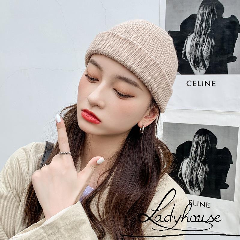 Mũ beanie dệt kim mềm co giãn giữ ấm mùa đông cho nữ