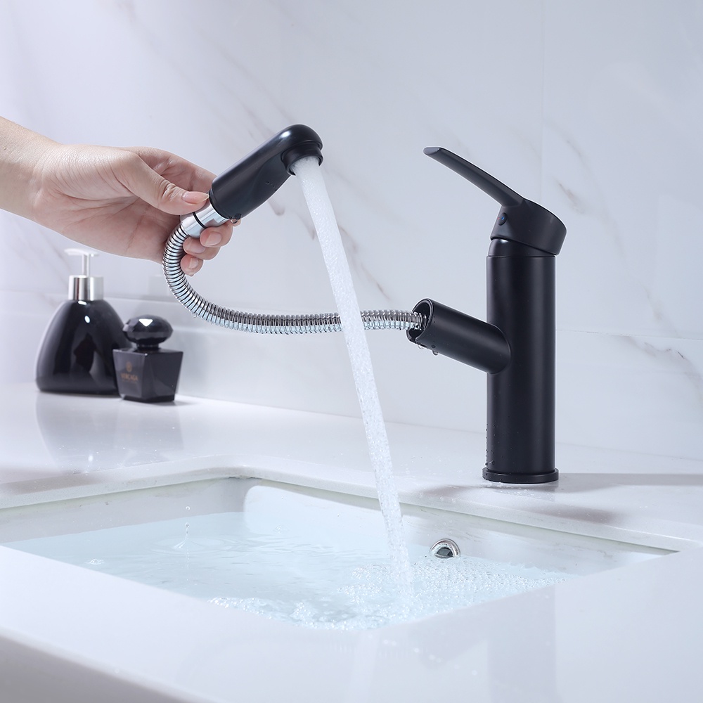 Vòi bồn rửa mặt, vòi Lavabo nóng lạnh dây rút bằng inox cao cấp cao 20 cm cắm chậu bảo hành 12 tháng