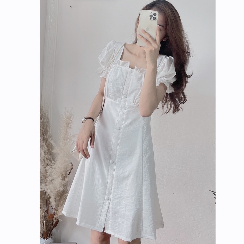 Đầm váy tiểu thư trơn cúc bọc 2 màu 0605