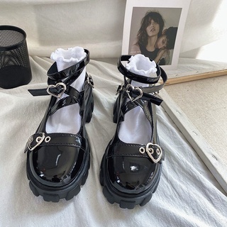 Giày da mũi tròn đế dày phong cách Lolita Nhật Bản cho nữ