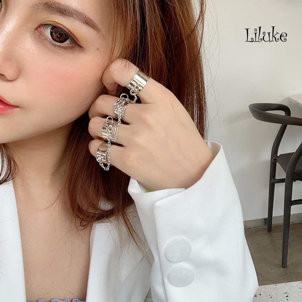 Nhẫn Hợp Kim Đính Đá Nhiều Lớp Phong Cách Hip Hop Thời Trang Cho Nữ