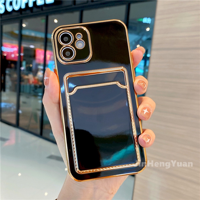 Ốp Điện Thoại Dẻo Tráng Gương Sang Trọng Kèm Ngăn Đựng Thẻ Cho IPhone 13 12 11 Pro Max XR 8 7 Plus