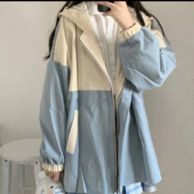 [CHẤT ĐẸP] Áo khoác xanh phối trắng denim oversize unisex TT63 siêu hot