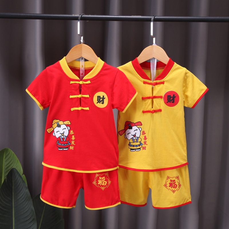 Set hán phục SANITKUN cotton thoáng mát tay ngắn phong cách Trung Hoa năm mới xinh xắn dành cho trẻ em