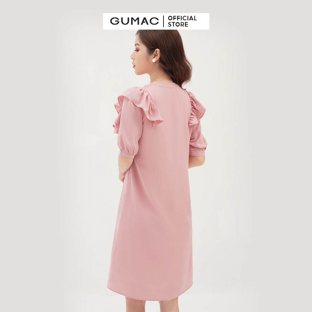 Đầm suông nữ phối bèo vai GUMAC thiết kế dễ thương, xinh xắn màu hồng DB308 | BigBuy360 - bigbuy360.vn