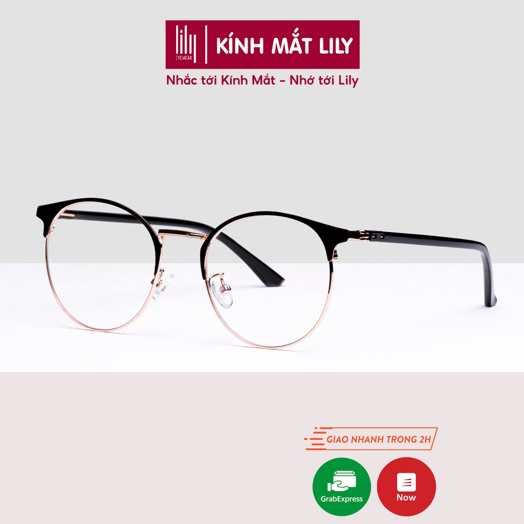 Gọng kính mắt nam nữ LILYEYEWEAR mắt tròn kim loại giả cận thời trang 90347