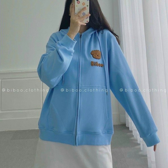 Áo Khoác Hoodie Nỉ Bông Gấu BIBOO Khoác Zip Form Rộng Unisex Nam Nữ Ulzzang | BigBuy360 - bigbuy360.vn