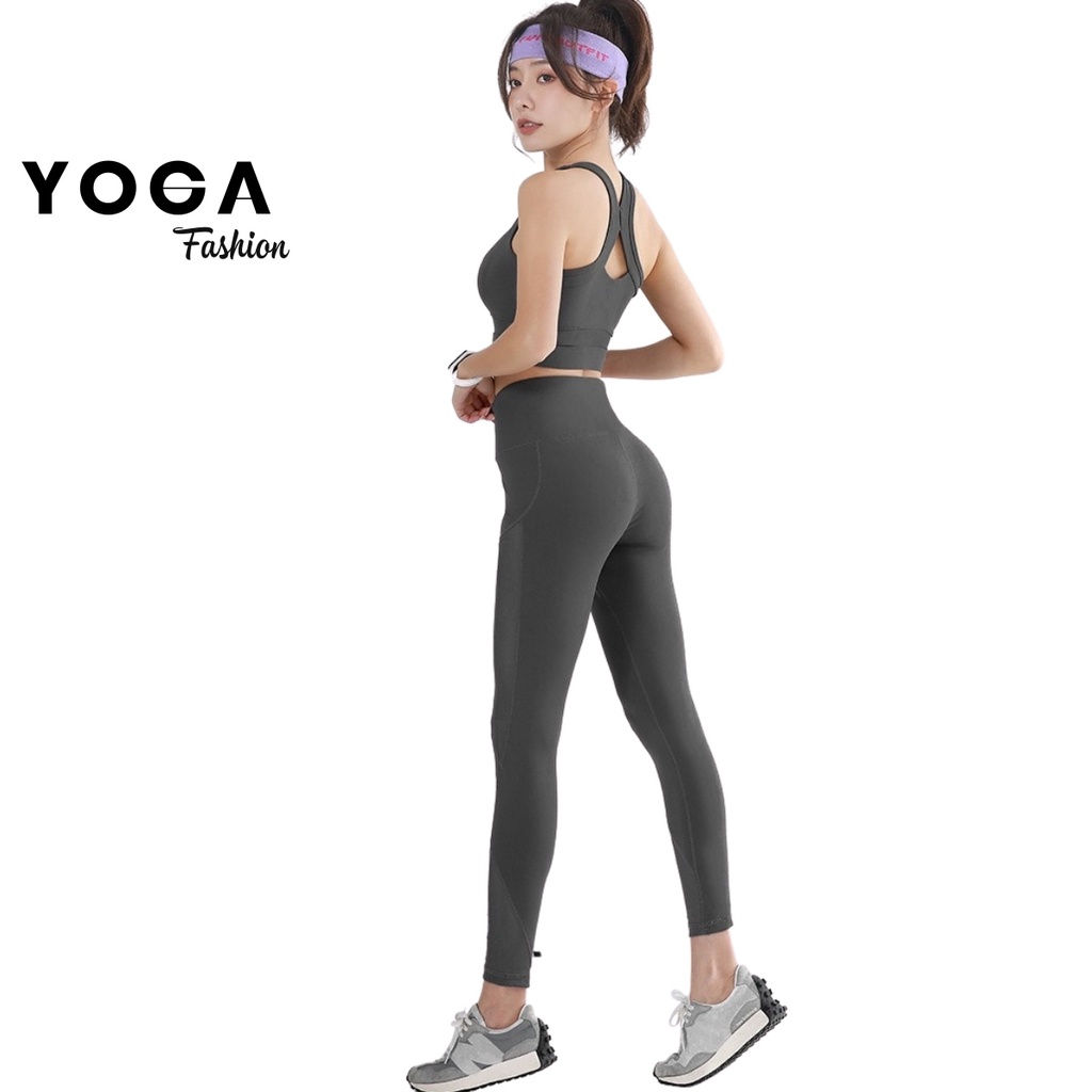 Bộ quần áo tập Gym Yoga thể thao nữ CAO CẤP quần cạp cao áo dây đúc co giãn 4 chiều YG40