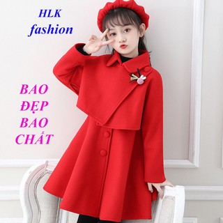 E160 Sét váy dạ nỉ thu đông kèm mũ cho bé gái màu đỏ màu hồng