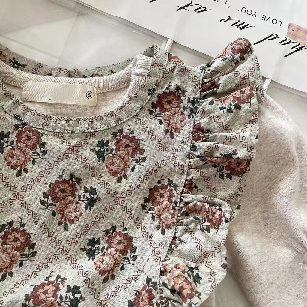 Áo Sơ Mi Tay Dài Phồng In Hoa Thời Trang Mùa Thu Cho Bé Gái