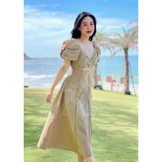 Váy maxi thô tay bồng cut out siêu độc lạ, màu sang tôn da | BigBuy360 - bigbuy360.vn