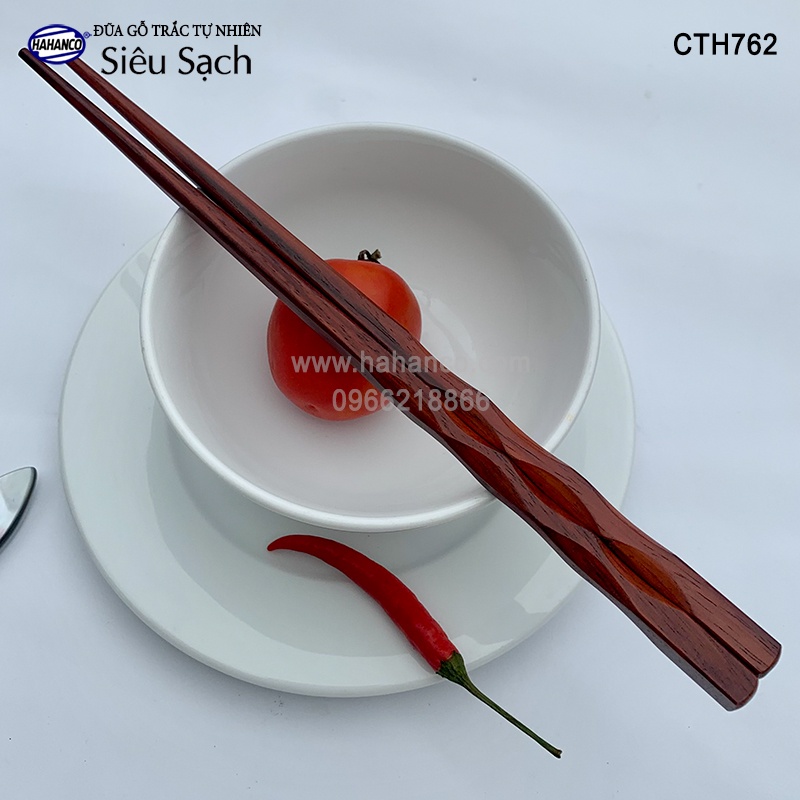 Đũa Nhật Gỗ Trắc Đầu Lượn Sóng HAHANCO (Hộp 10 Đôi) Kháng Khuẩn Không Nấm Mốc- CTH762