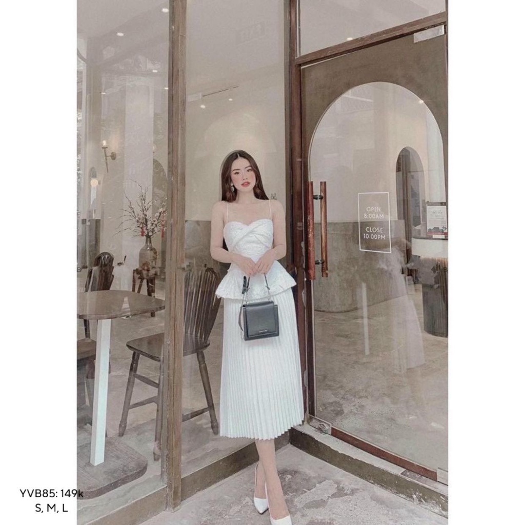 Chân váy dài xếp ly kiểu váy midi cạp cao phong cách công sở  CHIBEST YVB85